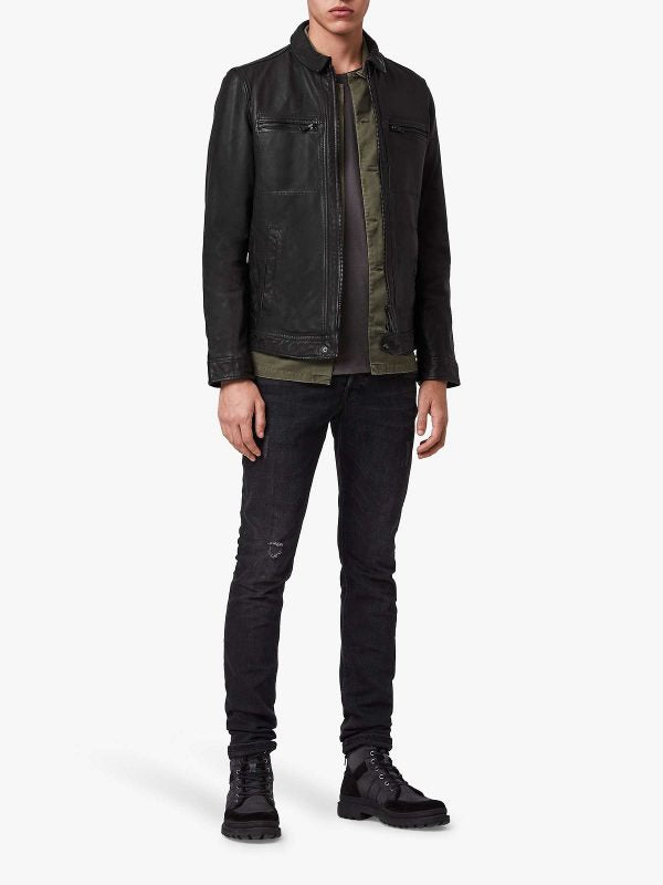 Men’s Solid Black Leather Onyx Jacket | Industrial Modern Essential | Full Grain Apparel