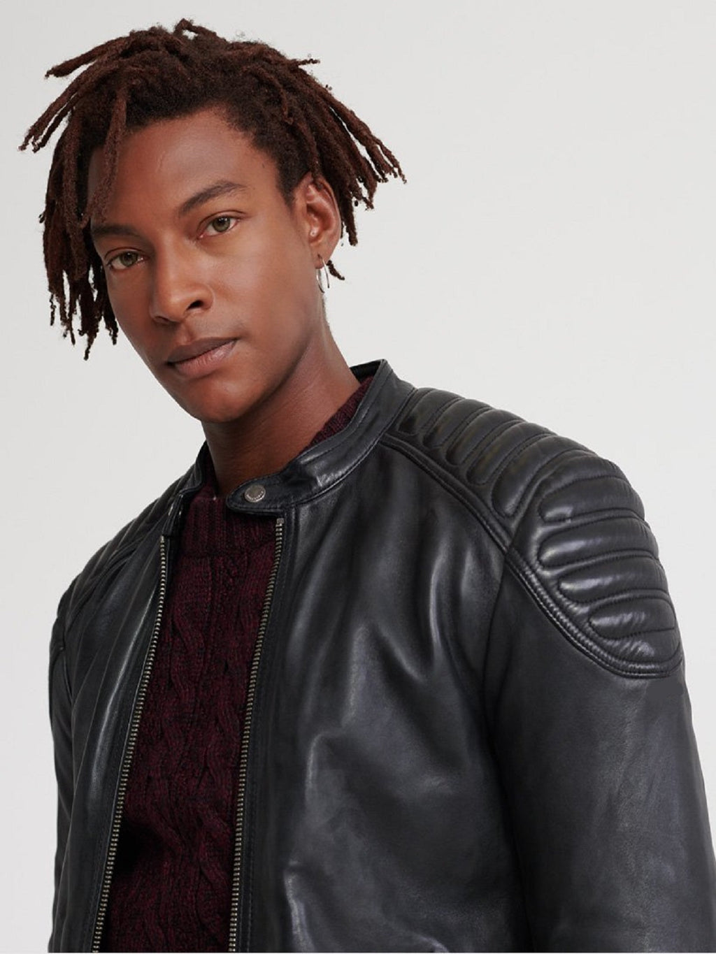 Chaqueta de cuero Cafe Racer Stealth Black para hombre | Moto minimalista urbana | Prendas de piel plena flor
