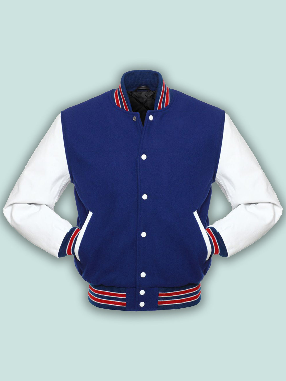 Men’s Royal Blue Varsity Jacket | Premium Leather & Wool Hybrid | Full Grain Apparel