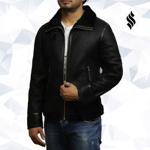 Men’s Aviator Black B3 World War 2 Real Shearling Sheepskin Flying Jacket | Rugged Stealth Heritage | Full Grain Apparel