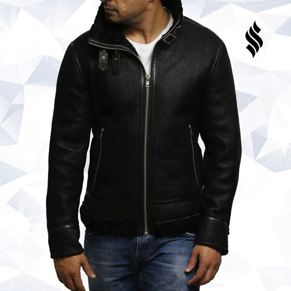 Men’s Aviator Black B3 World War 2 Real Shearling Sheepskin Flying Jacket | Rugged Stealth Heritage | Full Grain Apparel
