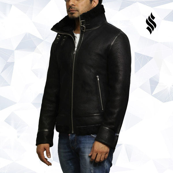 Men’s Aviator Black B3 World War 2 Real Shearling Sheepskin Flying Jacket | Rugged Stealth Heritage | Full Grain Apparel