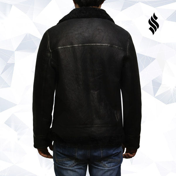 Men’s Aviator Black B3 World War 2 Real Shearling Sheepskin Flying Jacket | Rugged Stealth Heritage | Full Grain Apparel