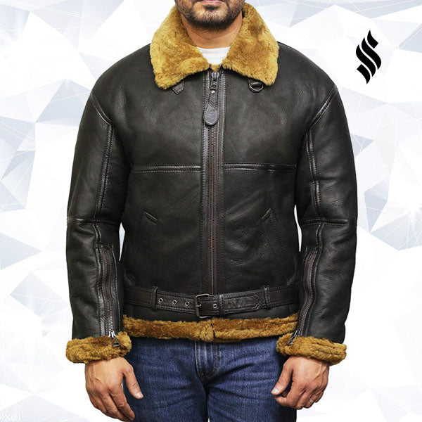 Men’s Aviator Real Shearling Sheepskin Leather Bomber Flying Jacket | Rugged Winter Authority | Full Grain Apparel