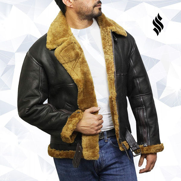 Men’s Aviator Real Shearling Sheepskin Leather Bomber Flying Jacket | Rugged Winter Authority | Full Grain Apparel