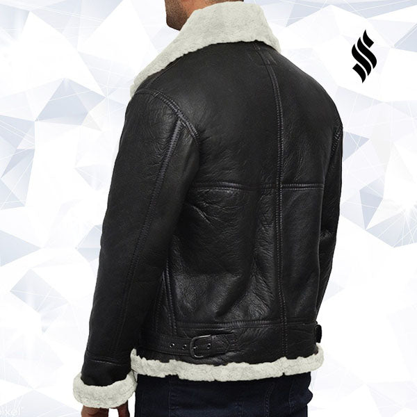Chaqueta de aviador para hombre de piel de oveja real con borrego | Autoridad invernal robusta | Prenda de cuero de plena flor