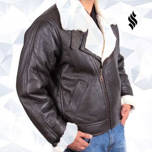 Chaqueta de aviador B3 de piel de oveja para hombre | Herencia invernal resistente | Prenda de cuero de plena flor