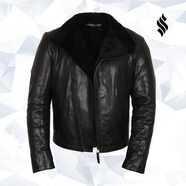 Chaqueta de piel de oveja negra para hombre | Minimalismo robusto de invierno | Ropa de plena flor