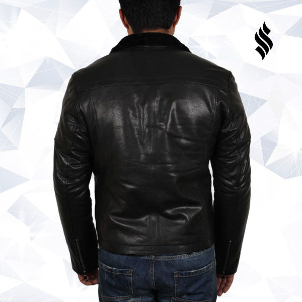 Chaqueta de piel de oveja negra para hombre | Minimalismo robusto de invierno | Ropa de plena flor