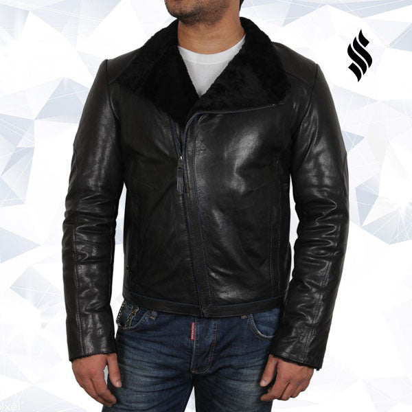 Men’s Black Shearling Sheepskin Jacket | Rugged Winter Minimalism | Full Grain Apparel
