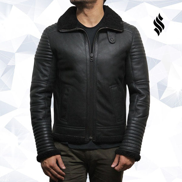 Men’s Black Sheepskin Flying Jacket | Rugged Winter Minimalism | Full Grain Apparel