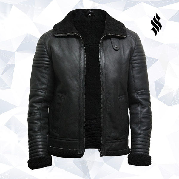 Men’s Black Sheepskin Flying Jacket | Rugged Winter Minimalism | Full Grain Apparel