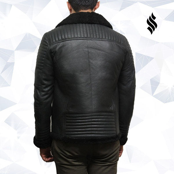 Men’s Black Sheepskin Flying Jacket | Rugged Winter Minimalism | Full Grain Apparel