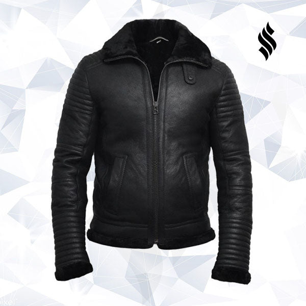 Men’s Black Sheepskin Flying Jacket | Rugged Winter Minimalism | Full Grain Apparel