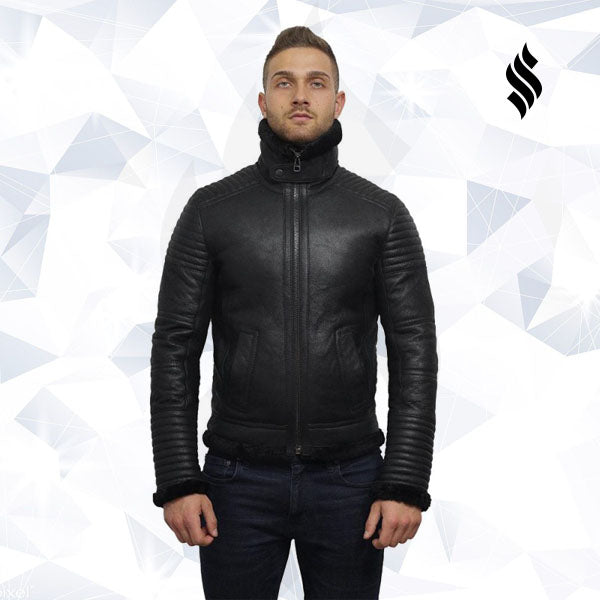 Men’s Black Sheepskin Flying Jacket | Rugged Winter Minimalism | Full Grain Apparel
