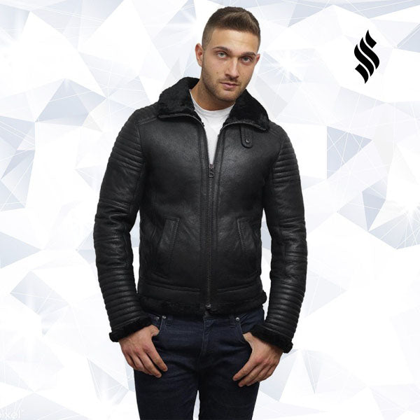 Men’s Black Sheepskin Flying Jacket | Rugged Winter Minimalism | Full Grain Apparel