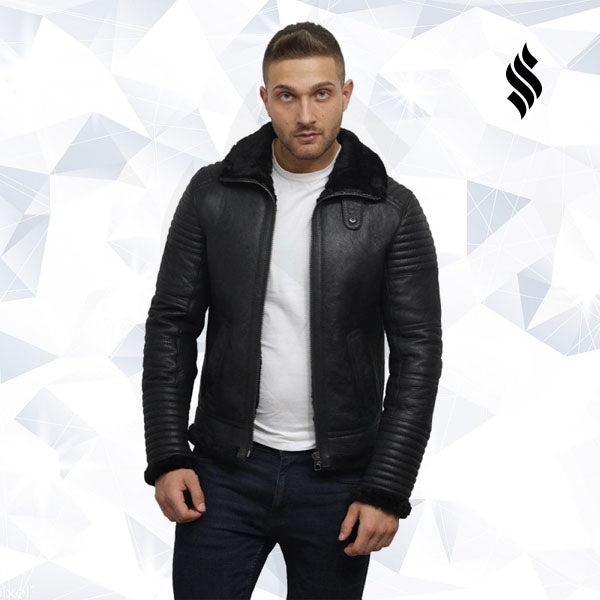 Men’s Black Sheepskin Flying Jacket | Rugged Winter Minimalism | Full Grain Apparel