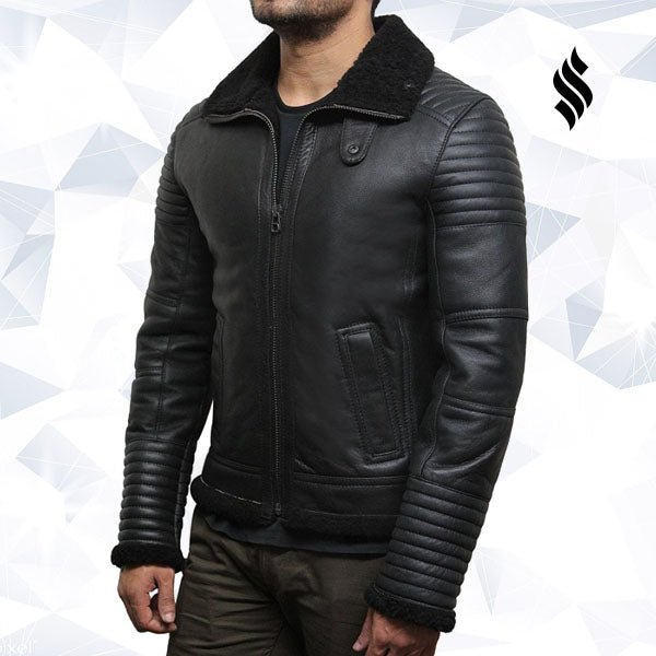 Men’s Black Sheepskin Flying Jacket | Rugged Winter Minimalism | Full Grain Apparel