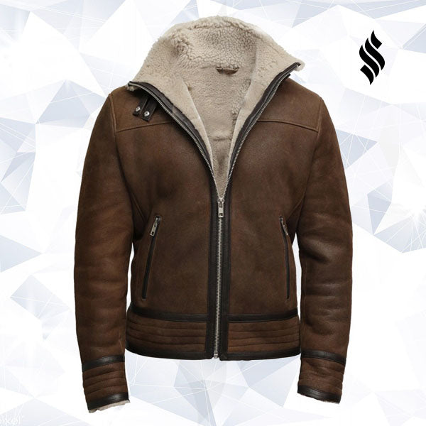 Men’s Brown Genuine Shearling Sheepskin Leather Jacket | Vintage Winter Authority | Full Grain Apparel