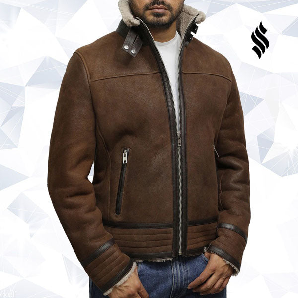 Men’s Brown Genuine Shearling Sheepskin Leather Jacket | Vintage Winter Authority | Full Grain Apparel
