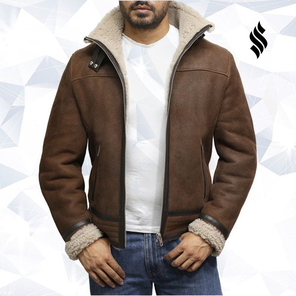 Men’s Brown Genuine Shearling Sheepskin Leather Jacket | Vintage Winter Authority | Full Grain Apparel