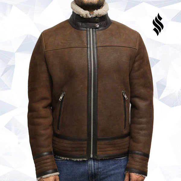 Men’s Brown Genuine Shearling Sheepskin Leather Jacket | Vintage Winter Authority | Full Grain Apparel