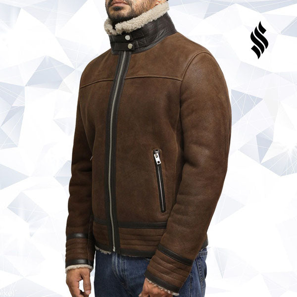 Men’s Brown Genuine Shearling Sheepskin Leather Jacket | Vintage Winter Authority | Full Grain Apparel