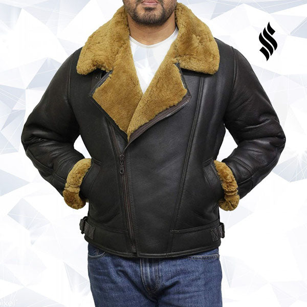 Men’s Leather Shearling Sheepskin Jacket | Rugged Winter Sophistication | Full Grain Apparel