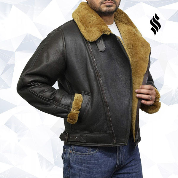 Men’s Leather Shearling Sheepskin Jacket | Rugged Winter Sophistication | Full Grain Apparel