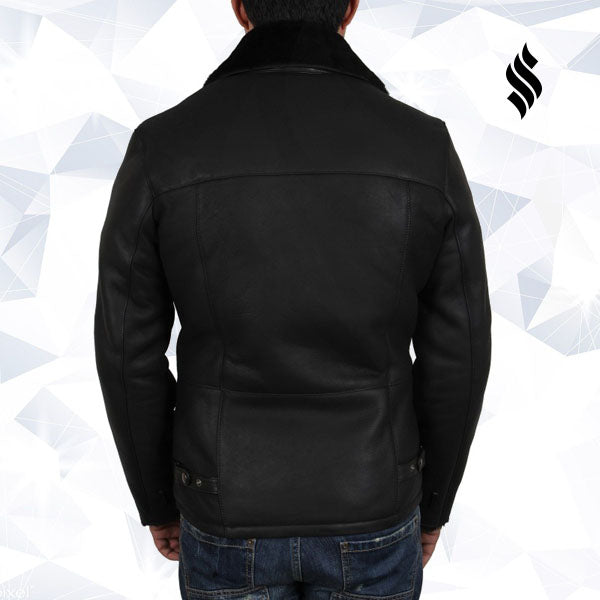 Men’s Luxury Aviator Black Leather Shearling Sheepskin Flying Coat | Rugged Urban Sophistication | Full Grain Apparel