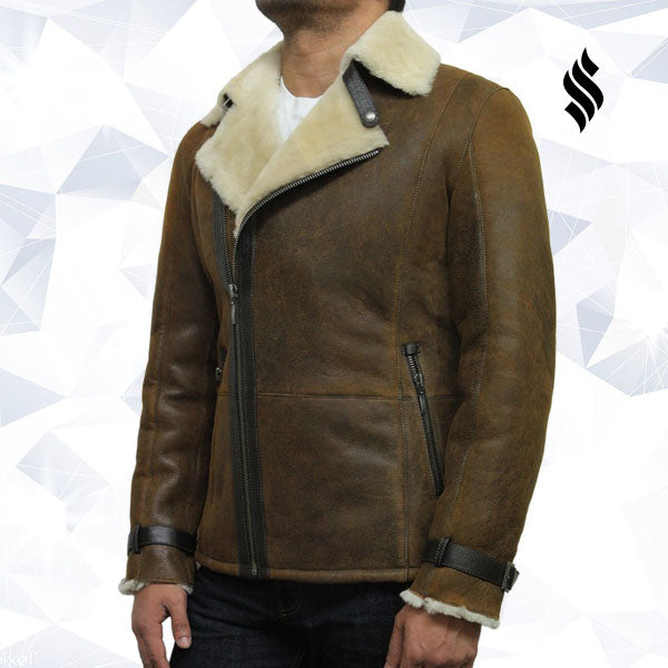 Men’s Luxury Aviator Rust Brown Shearling Sheepskin Flying Jacket | Rugged Earthy Sophistication | Full Grain Apparel