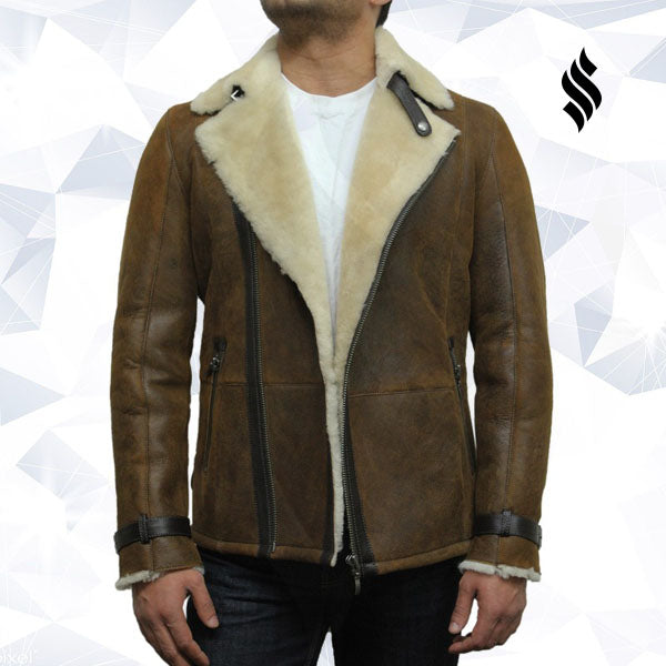 Men’s Luxury Aviator Rust Brown Shearling Sheepskin Flying Jacket | Rugged Earthy Sophistication | Full Grain Apparel