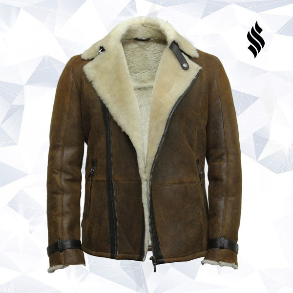 Men’s Luxury Aviator Rust Brown Shearling Sheepskin Flying Jacket | Rugged Earthy Sophistication | Full Grain Apparel