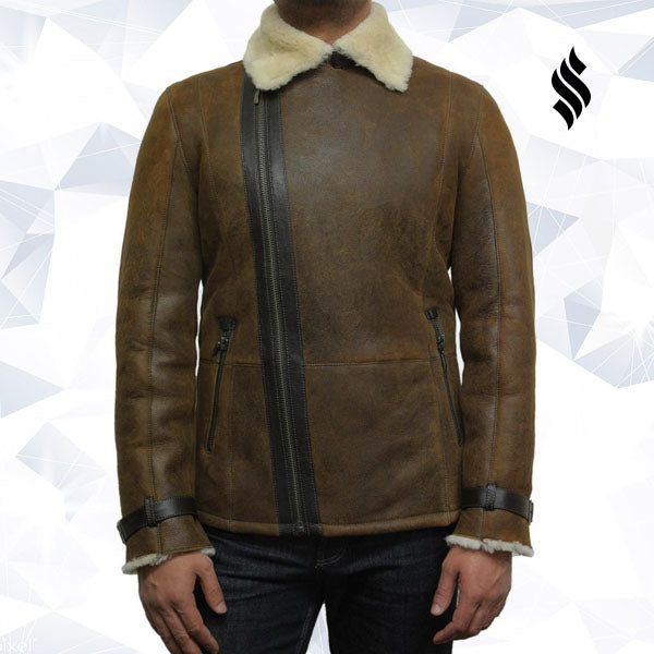 Men’s Luxury Aviator Rust Brown Shearling Sheepskin Flying Jacket | Rugged Earthy Sophistication | Full Grain Apparel