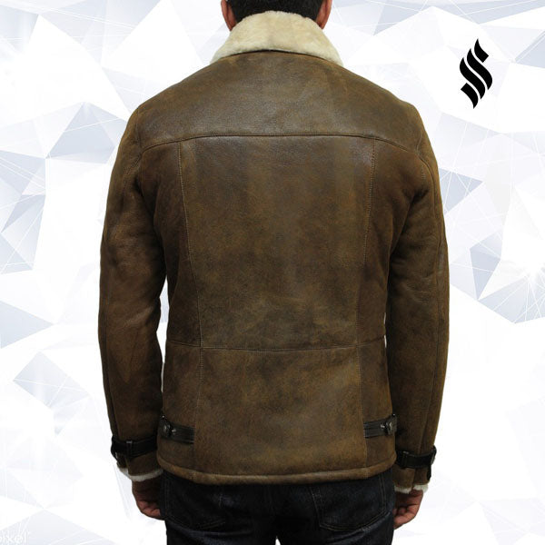 Men’s Luxury Aviator Rust Brown Shearling Sheepskin Flying Jacket | Rugged Earthy Sophistication | Full Grain Apparel