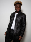 Men’s Dark Knight Black Leather Moto Jacket | Industrial Biker Style | Full Grain Apparel