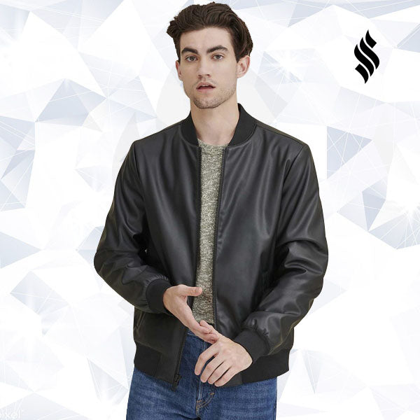 Men’s Black Leather Bomber Jacket | Rugged Urban Essential | Full Grain Apparel