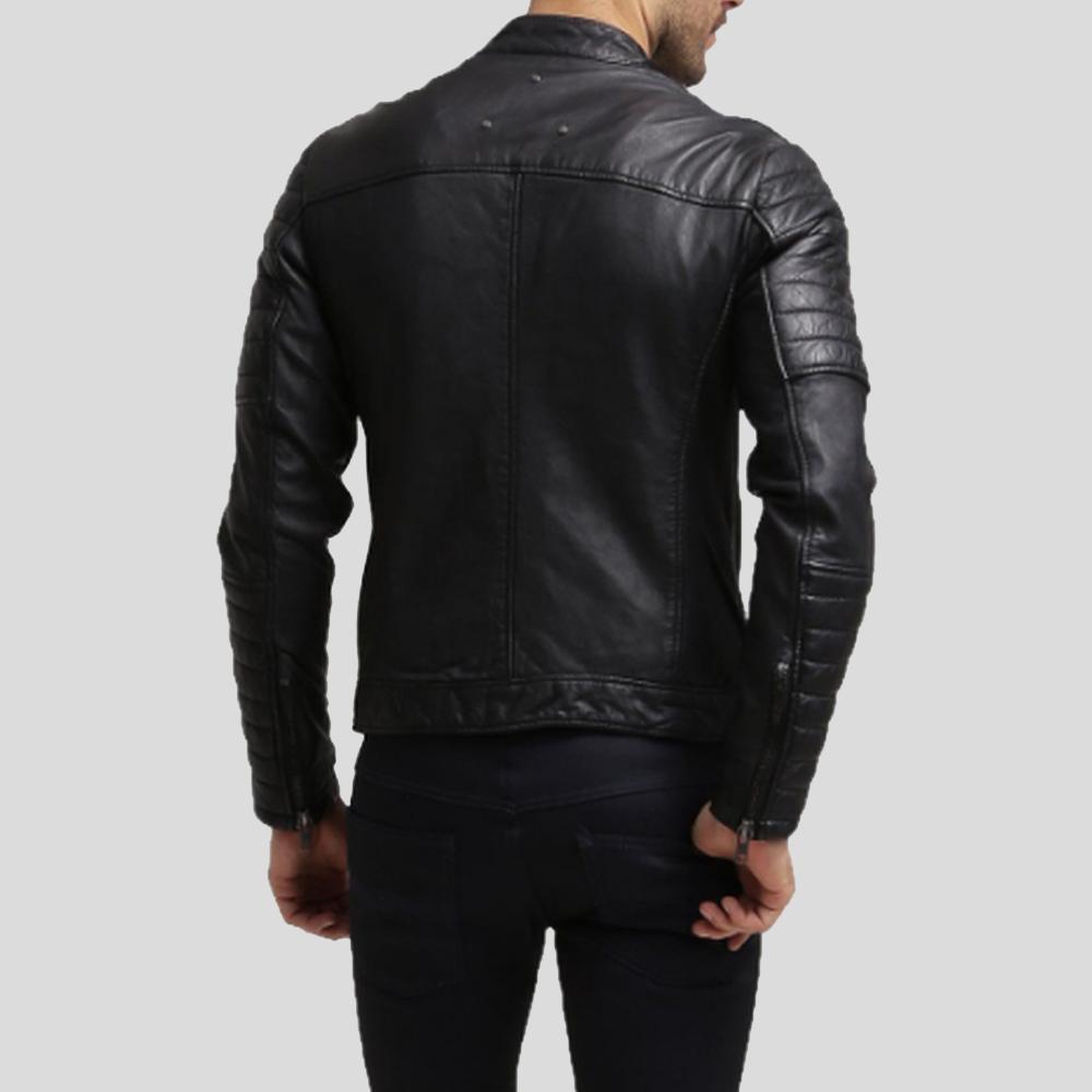 Men's Enzo Black Slim Fit Leather Racer Jacket | Full Grain Apparel