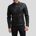 Men's Enzo Black Slim Fit Leather Racer Jacket | Full Grain Apparel