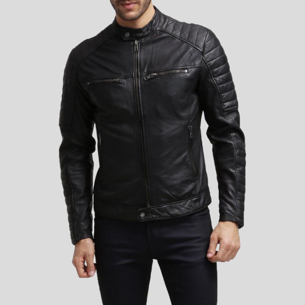 Men's Enzo Black Slim Fit Leather Racer Jacket | Full Grain Apparel