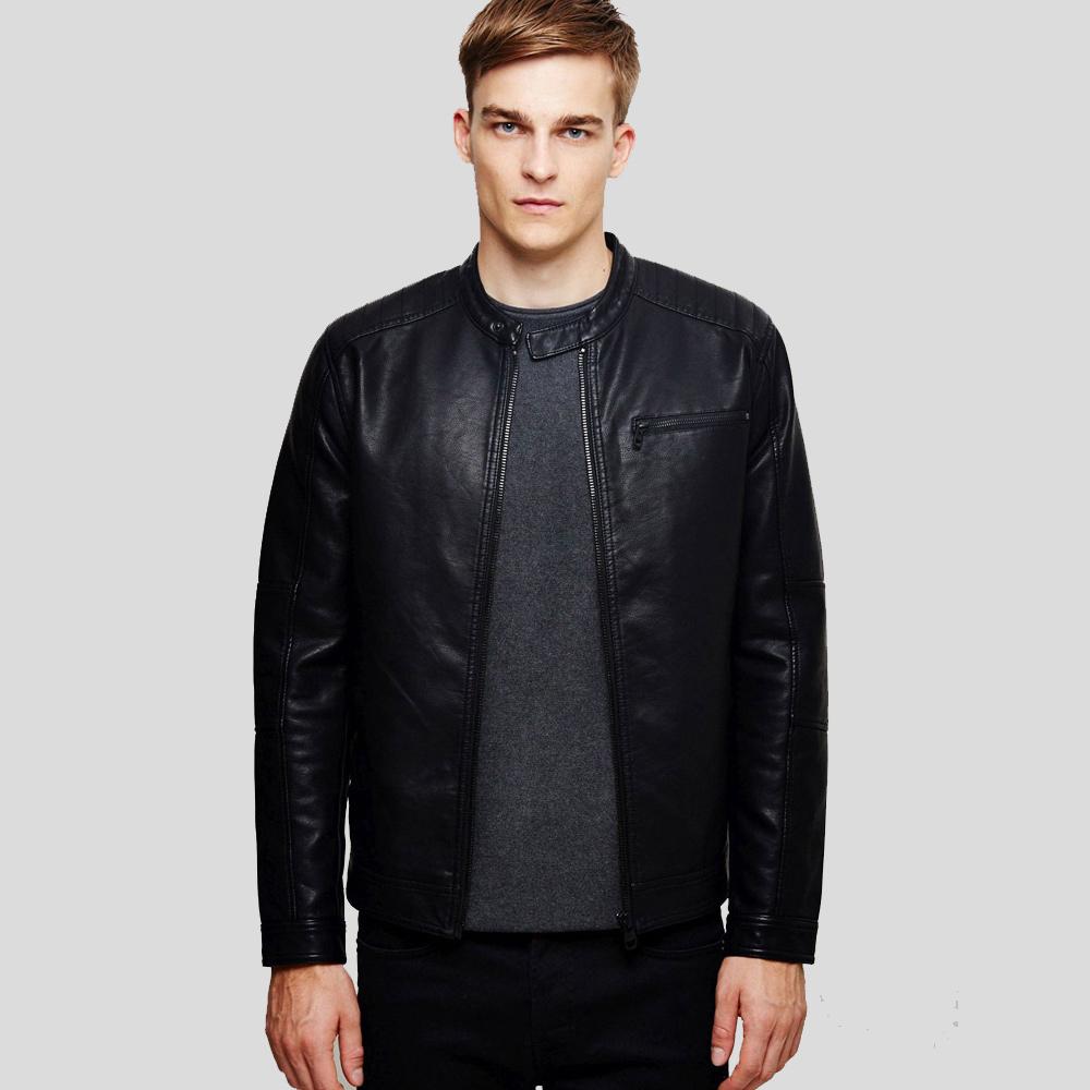 Men's Eric Black Leather Racer Jacket | Full Grain Apparel