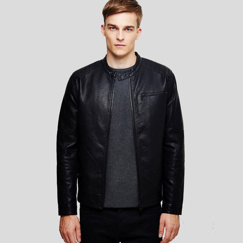 Men's Eric Black Leather Racer Jacket | Full Grain Apparel