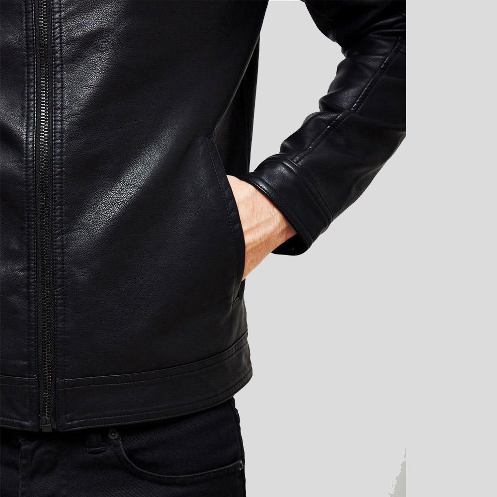 Chaqueta de motociclista de cuero negro Eric para hombre | Prenda de cuero de plena flor