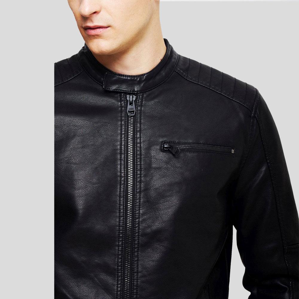 Chaqueta de motociclista de cuero negro Eric para hombre | Prenda de cuero de plena flor