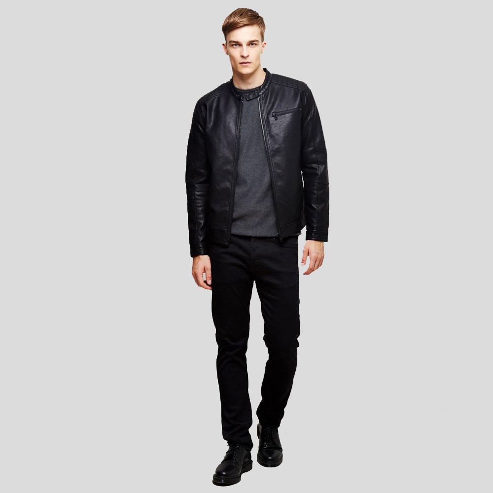 Chaqueta de motociclista de cuero negro Eric para hombre | Prenda de cuero de plena flor