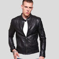 Men's Ferd Black Slim Fit Leather Racer Jacket | Full Grain Apparel