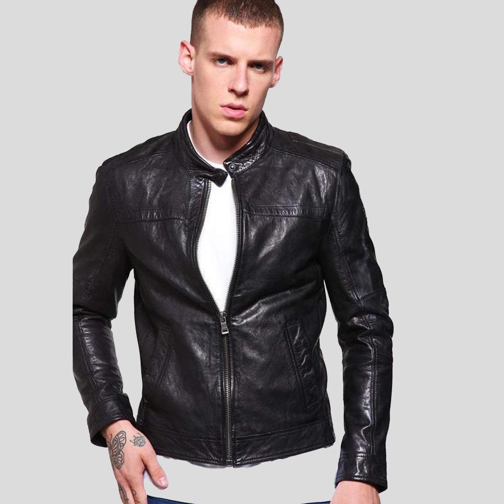 Men's Ferd Black Slim Fit Leather Racer Jacket | Full Grain Apparel