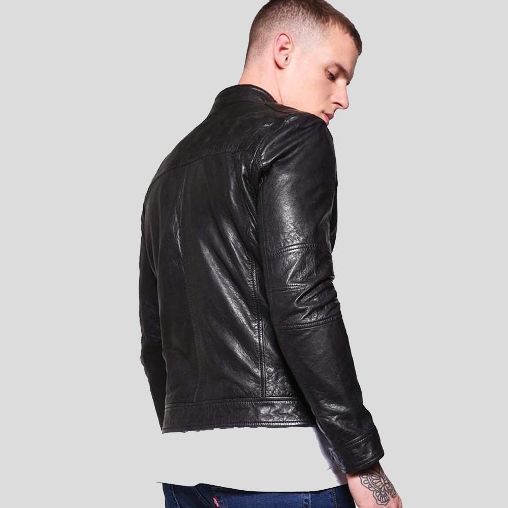Men's Ferd Black Slim Fit Leather Racer Jacket | Full Grain Apparel