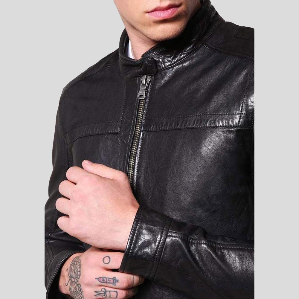 Chaqueta Racer de Cuero Negra Ajustada para Hombre Ferd | Ropa de Piel Plena Flor