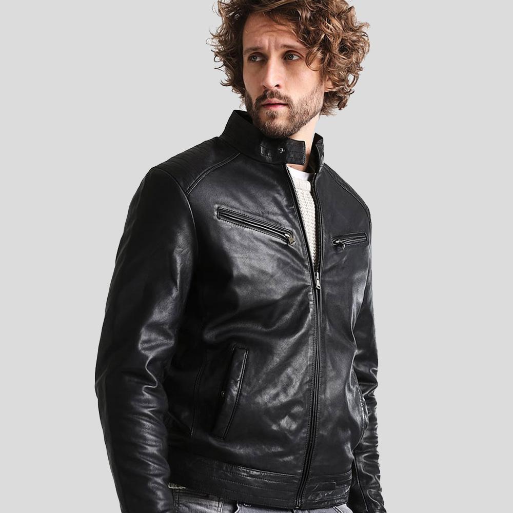 Men's Frank Black Leather Racer Jacket | Full Grain Apparel
